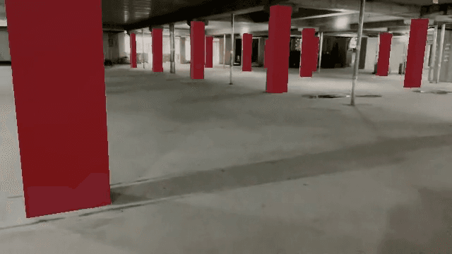 시공 현장 기둥과 BIM (붉은색) 간 정합 유지